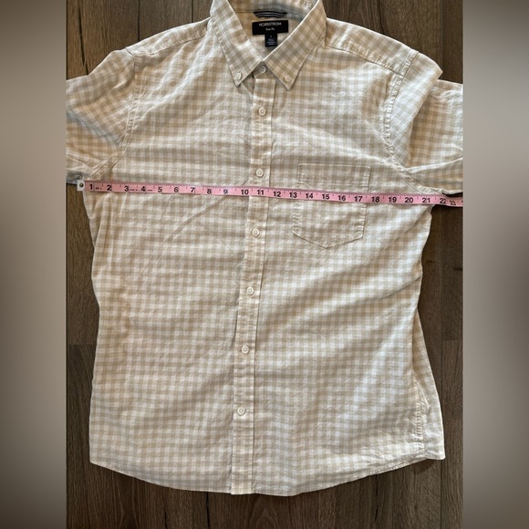 Nordstrom Men’s Button Down Linen Blend Dress Shirt Tan White Size Large Trim - Picture 7 of 7